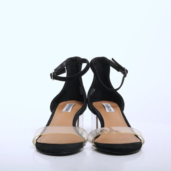 Steve Madden Inspired Leather Ankle Strap Clear Heel Sandal Black Women Size 8.5 - Picture 5 of 12